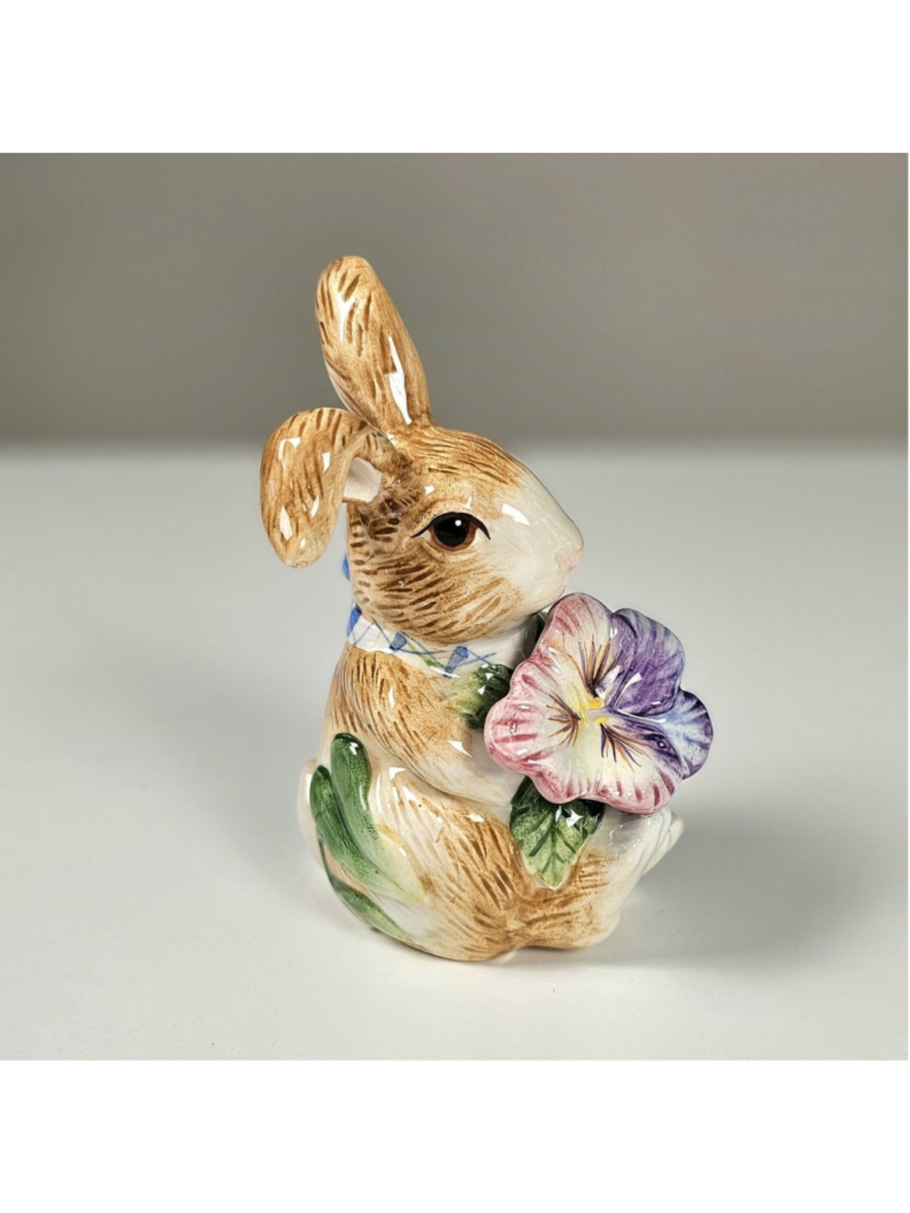 Vintage Fitz and Floyd Halcyon Bunny Figurine Easter Rabbit Pansy Flower - Picture 2 of 6